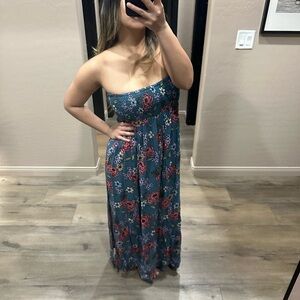 Forever 21 Blue Floral Strapless Dress